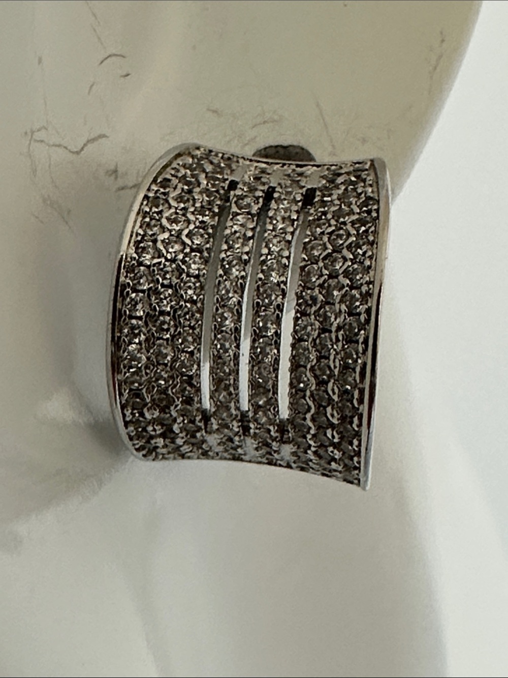 Wide Pavé-Style Curved Hoop Earring in Silver